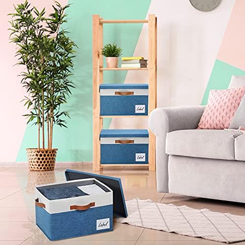 GhvyenntteS Fabric Storage Bins with Lid 6 Pack, Large Decorative Storage Boxes with Lids and Handles, Foldable Fabric Storage Baskets with Lid and Label for Home Office (Blue, 15" x 11" x 9.7") - Image 6