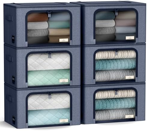 Sorbus Clothing Storage Bins with Clear Window, Metal Frame (6 Pack, Blue) by Sorbus