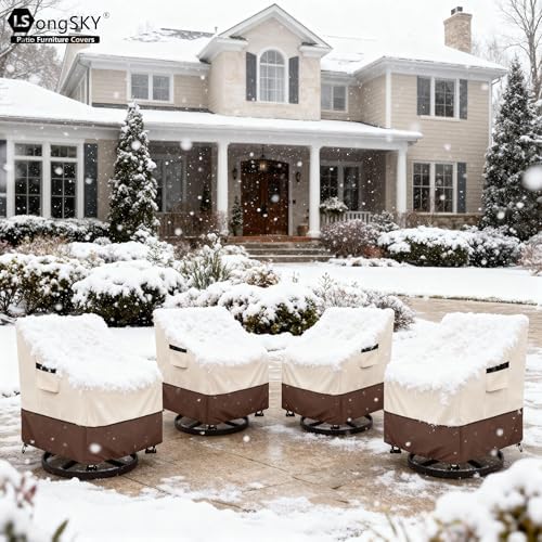 Patio Swivel Chair Cover 4 Pack,Waterproof Heavy Duty Patio Chair Covers,Swivel Chair Cover for Outdoor Furniture Covers Waterproof(30 W x 34 D x 36 H inches),Beige&Brown - Image 7