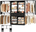 [10 FT Closet System] 120 Inch Reversible Set of 2 Wood Closet Organizer System with 2 Drawers, 4 Hanging Rods Adjustable Shelf, Walk In Closet Organizers with Shoe Rack, Garment Rack, Black by Besiost