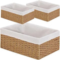 Vagusicc Wicker Storage Basket, 3-Pack Woven Paper Rope Wicker Baskets with Handles, Large Wicker Basket Cube Storage Bins with Liners, Storage Baskets for Organizing Shelves & Decor, Natural by Vagusicc