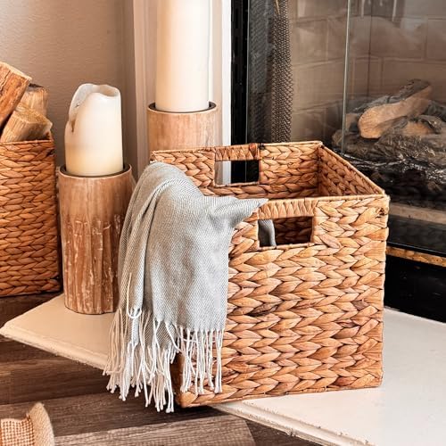 6 Hand-Woven Wicker Storage Baskets 13x11x11in, Water Hyacinth Shelf Bins - Image 5