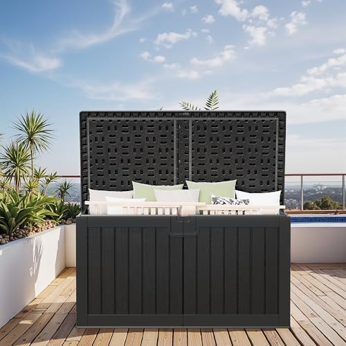 Greesum 230 Gallon HDPE Outdoor Storage Box with Removable Dividers, Weatherproof Oversized Deck Box for Patio, Garage, Garden, Black - Image 3