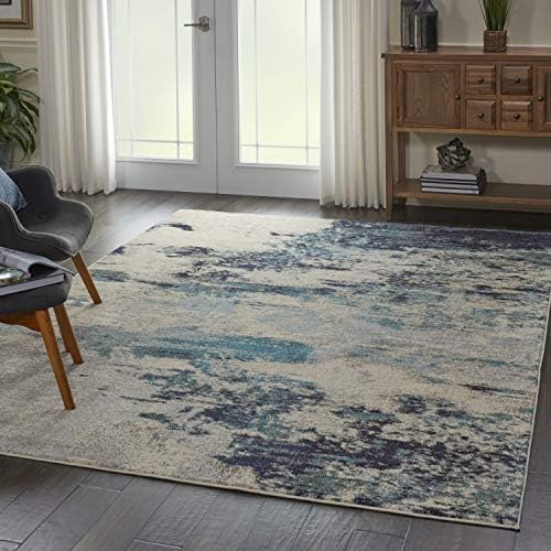 Nourison Home Celestial Ivory Teal Blue 6' x 9' Area Rug - Easy Clean, Non Shedding, Bed Room, Living Room, Dining Room, Kitchen (6' x 9') - Image 4