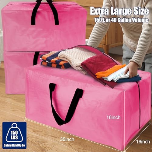 Cosy Family 8 Pack Heavy Duty Extra Large Moving Bags with Backpack Straps - Strong Handles & Zippers, Storage Totes For Space Saving, Fold Flat, Alternative to Moving Box (40 gal, Pink) - Image 6