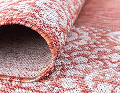 Unique Loom Outdoor Border Collection Area Rug - Floral Border (6' 1" x 9' Rectangle, Rust Red/ Ivory) - Image 6