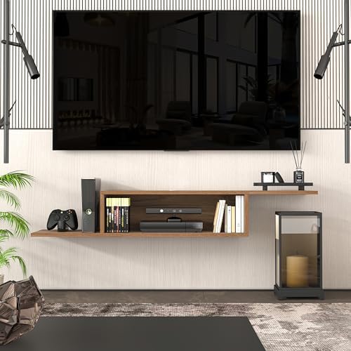 Atelier Mobili Floating TV Stand for Up to 65 Inch TVs – Wall Mounted Floating Shelf for Under TV, Entryway Organizer & Bedroom Vanity – Multi-Purpose Storage & Display Console (Walnut, 57INCH) by AtelierMobili