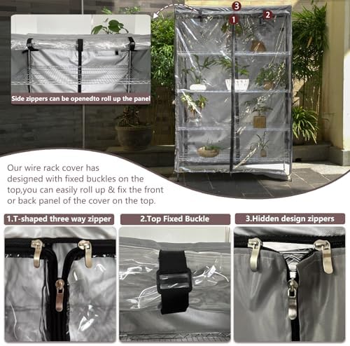 okcool Waterproof Shelf Cover,600D Heavy Duty Wire Shelving Unit Cover,Three Side See Through Panel Clearly Visible (Fits 60" Wx24 Dx72 H Shelves) - Image 6