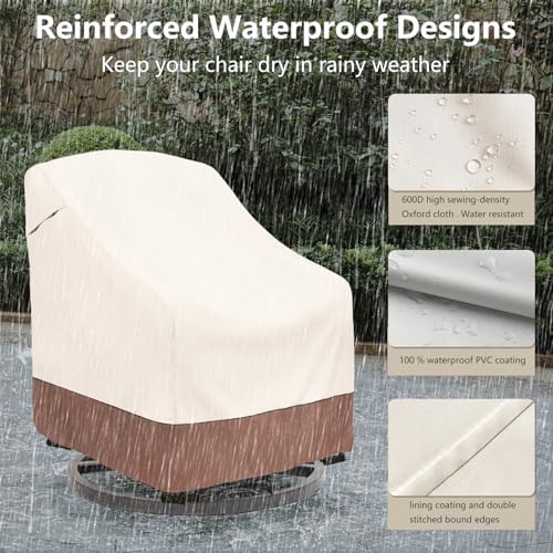 Okcool Patio Chair Covers,Heavy Duty 600D Outdoor Furniture Covers Fits up to 35"W x 37"D x 38.5"H inches -2 Pack,Beige & Brown - Image 5