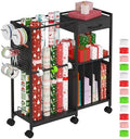 Wrapping Paper Storage Cart, Rolling Gift Wrap Station with Drawer & Hooks by Unknown