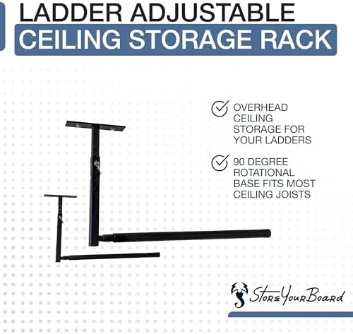 StoreYourBoard Adjustable Overhead Ladder Rack – Garage Organizer Ladder Shelf for Step & Extension Ladders - Storage Racks and Shelving for Garage Organization - Ceiling Mounted - Holds 75 lbs - Image 4