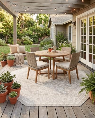 Rugs.com - Outdoor Aztec Rug – 8 Ft Octagon Light Gray Washable Outdoor Rug – Ideal for Patios, Decks, and Porches by Rugscom