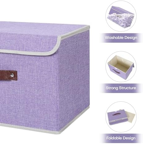 ANMINY Fabric Storage Box Bins with Lids, Purple, 15"x10"x10", 4 Pack - Image 4