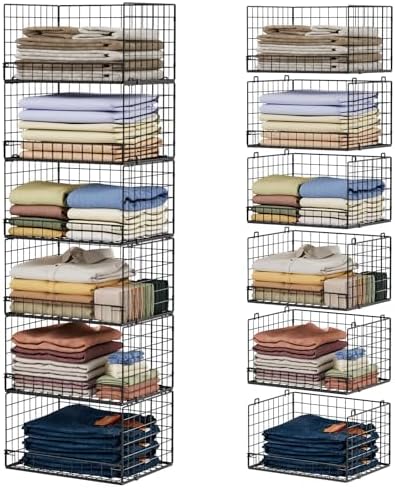 Yociyoga 6-Tier Stackable Closet Organizers and Storage Shelves, Closet Shelf Organizer Basket Bins, Foldable Sweater Storage for Clothes Organizer System, Black（Patent No. 30022416） by FollowWithYociyogaTogether