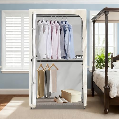 Rileytee Garment Rack Cover,600D Heavy Duty Waterproof Clothing Rack Cover,Clothes Rack Cover with Zipper for Metal Garment Rack(White,47.2"W x 17.7"D x 80.7"H,Cover Only） - Image 7