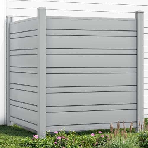 YITAHOME 44" W X 44" H Air Conditioner Fence Privacy Screen with Metal Stakes, Outdoor Trash Can Enclosure, Vinyl Pool Equipment Enclosure (2 Panels) Light Gray by YITAHOME