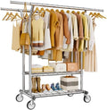 HYSEYY Heavy Duty Clothes Rack, Rolling Clothing Rack With Shelves Load 620 LBS, Double Rod Clothing Racks for Hanging Clothes, Portable& Adjustable Clothes Rack with Wheels Garment Rack by HYSEYY