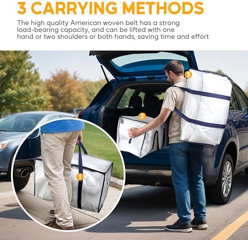 HealSmart 12 Pack Large Moving Bags with Zippers & Handles, Moving Supplies with lids, Heavy Duty Totes for Space Saving, Fold Flat, Moving and Storing, Clear - Image 4