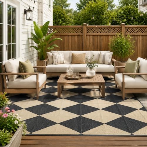 fifame 9x12 Outdoor Rug, Plastic Woven Patio Mat, Waterproof RV Camping Rug by fifame