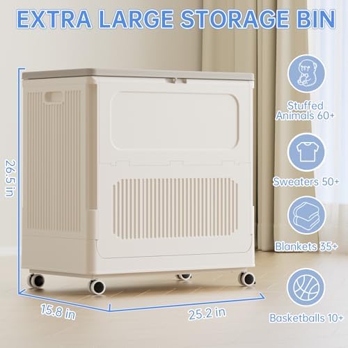 HAIXIN 130QT Large Storage Bin with Lid and Wheels, Cream White - Image 3