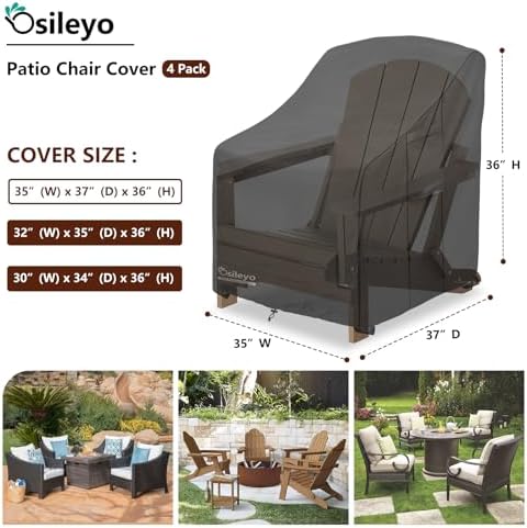 Patio Chair Cover 35W x 37D x 36H inches,Waterproof Heavy Duty Outdoor Furniture Covers for Patio Adirondack Chair 4 Pack（Black） - Image 2
