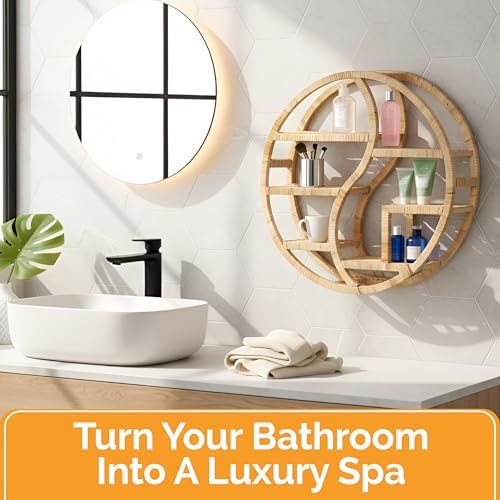 Vintiquewise Round Bamboo Wall Shelf with 3-Tier Wooden Display Sections – Boho Circle Hanging Shelf for Living Room, Bedroom, Entryway & Home Decor, Plants & Collectibles - Image 4