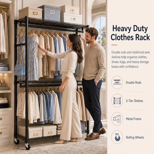 Clothes Rack Heavy Duty Rolling Closet for Hanging Clothes - Image 2