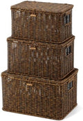 Nonam Wicker Storage Basket With lid, Large Stackable Plastic Bin, Brown by Home