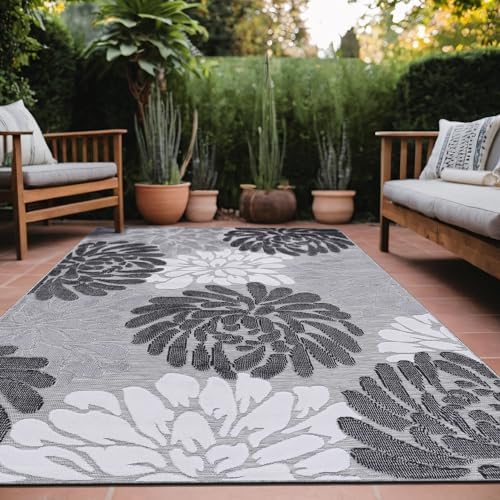 Luul Home Floral Indoor Outdoor Rugs 10x14 Large Area Rug for Living Room, Patio Decor, Kitchen, and Entryway Rug, Washable Stain Resistant Outside Carpet Gray 10 x 14 - Image 7