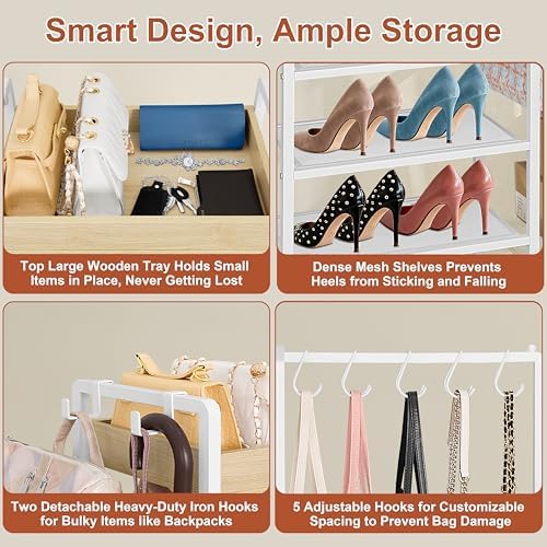 2-in-1 White Shoe Rack for Closet with Purse Organizer, 5-Tier - Image 4
