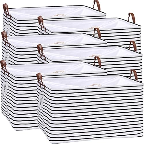 Hinwo 70L Extra Large Canvas Storage Bin with Lid and Handles, 6-Pack by Hinwo