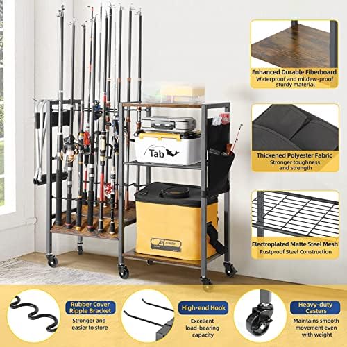 Olakee Fishing Rod Holders, Rolling Fishing Rod Rack for Garage & Boat, Tackle Box & Reel Holder Cart, Easy Assembly Fishing Gear Management System, Ideal Birthday Gift for Men Dad Anglers - Image 2
