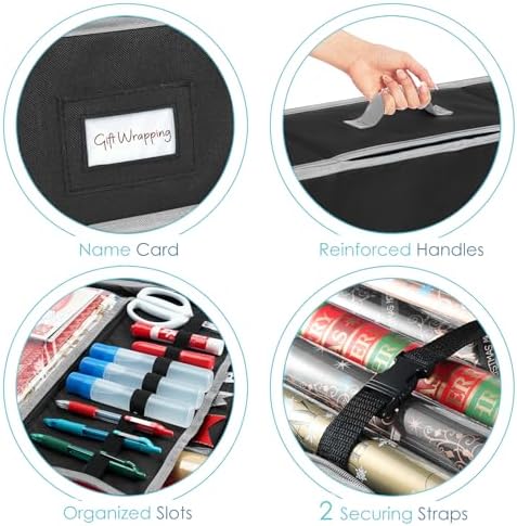 Hearth & Harbor Wrapping Paper Storage Container with Ribbon Storage Organizer - Christmas Storage Bag with Extra Interior Pockets - Gift Wrapping Organizer Storage Fits Up to 26 Rolls of 40" Length - Image 4