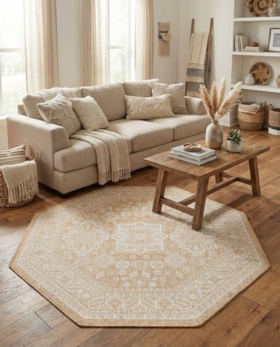 Rugs.com - Outdoor Aztec Rug – 5 Ft Octagon Natural Indoor/Outdoor Rug – Weather-Resistant Flatweave for Patios, Decks, and Porches - Image 4