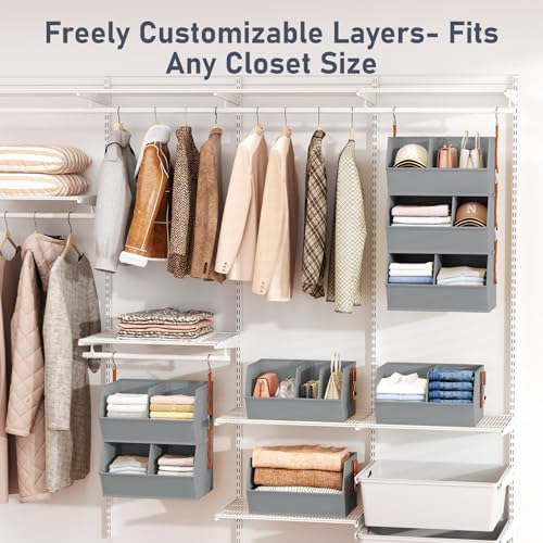 Hanging Closet Organizer Extra Large, Clothes Hanging Shelves for Closet with Divider, Collapsible Closet Storage System, Fabric Storage Bins for Home, Dorm, Rv, Sweaters, Handbags, Underwear, Sock - Image 3