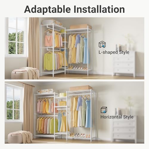 VIPEK L6 Heavy Duty Clothes Rack L Shape Clothing Rack 5-Tier Wire Garment Rack Freestanding Closet with 7 Adjustable Shelves & 4 Hanging Rods, 42.1" L x 42.1" W x 76.4" H, Max Load 850LBS, White - Image 3