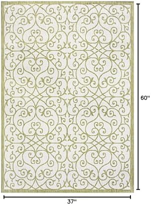 Eyely Filigree Textured Weave Area Rug 3X5 Green/Cream, Indoor Outdoor Rug - Image 2