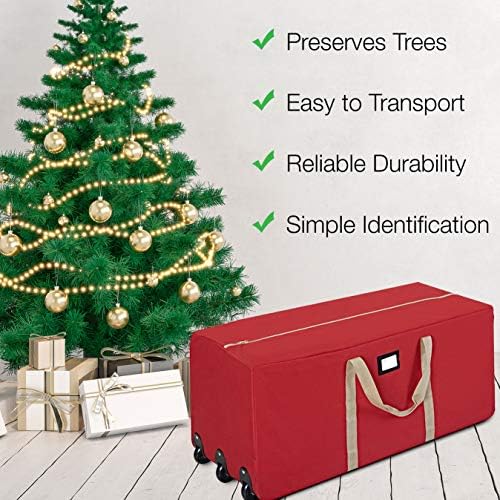 ProPik Rolling Christmas Tree Storage Bag, Fits Up to 9 ft. Xmas Tree, 28"x 16"x 60", Extra Large Heavy Duty Storage Container with Wheels and Handles, 600D Oxford (Red) - Image 4