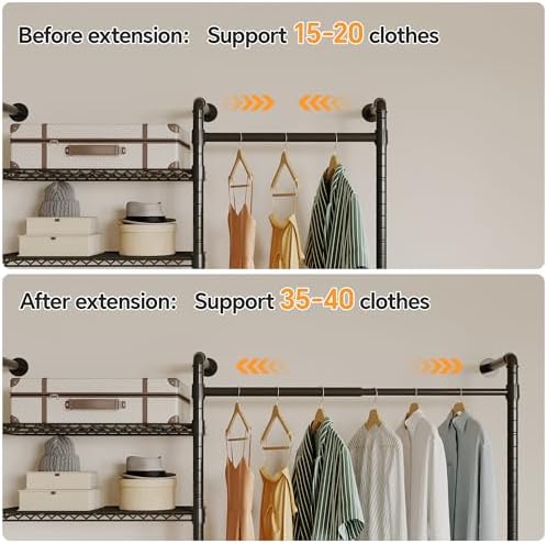Higeego W4 Wall Mounted Clothes Rack, Industrial Pipe Clothing Rack, Black - Image 4