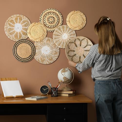 Xuhal 8 Pcs Boho Wall Basket Decor Decorative Bulrush Woven Basket Wall Decor Rustic Farmhouse Hanging Baskets for Kitchen Rustic Home Summer Decorations - Image 2