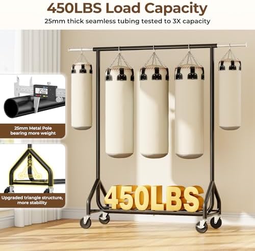 HYSEYY Heavy-Duty 450LBS Capacity Metal Clothes Rack，Rolling Clothing Rack with Wheels & Shelves, Portable Standing Wardrobe Rack for Hanging Clothes, Black (Black, L) - Image 2