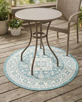 Rugs.com - Outdoor Aztec Rug – 3 Ft Round Aqua Indoor/Outdoor Rug – Washable & Stain-Resistant, Perfect for Patios, Decks, and Porches by Rugscom