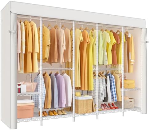 ULIFHOME H50C Clothes Rack with Cover, Large Covered Clothing Rack, White by UlifHome