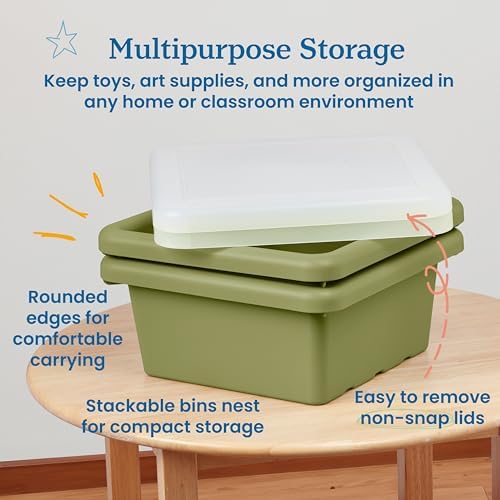 ECR4Kids Stackable Square Bins with Non-Snap Lids, Multipurpose Organization, Fern Green, 2-Pack - Image 4