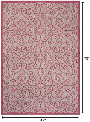 Eyely Filigree Weave Area Rug 4X6 Lt Gray/Fuchsia, Indoor Outdoor Rug - Image 2