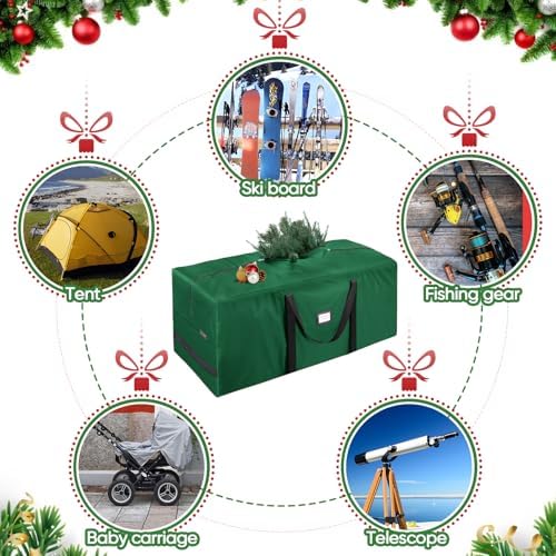 BALEINE 7.5 ft Christmas Tree Storage Bag, Heavy Duty 900D Oxford Fabric with Reinforced Handles and Dual Zippers Wide Opening, Extra Large Storage Container (Green) (Pack of 2) - Image 6