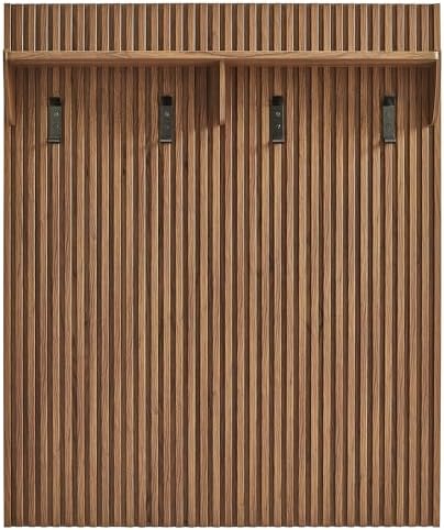 Modway Render Modern Fluted Wood Coat Rack Panel in Walnut with Shelf and Hooks – Wall-Mounted Entryway Organizer for Hallway, Mudroom, or Foyer - Image 6