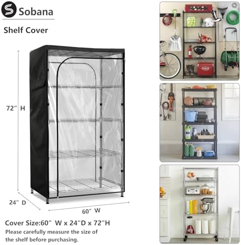 Waterproof Storage Shelf Cover,60 x 24 x 72 Inch Wire Shelving Rack Cover with Clear Front Panel,Dustproof Shelving Unit Covers,Black - Image 3
