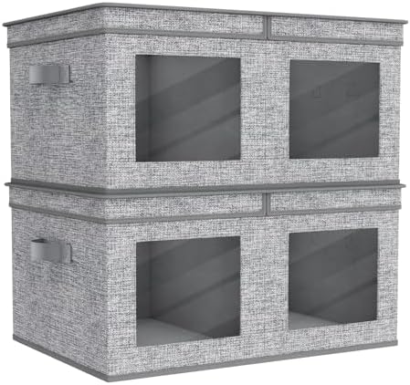 Univivi Large Fabric Storage Bins with Lids for Clothes 2 Pack, Grey by Univivi