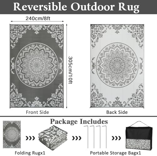 famibay Outdoor Rug Waterproof 8x10 ft, Reversible Large Outdoor Plastic Straw Rug, UV-Resistant Patio Rug Portable RV Mat Indoor Outdoor Carpet for Camping, Balcony, Deck, Backyard, Picnic - Image 2